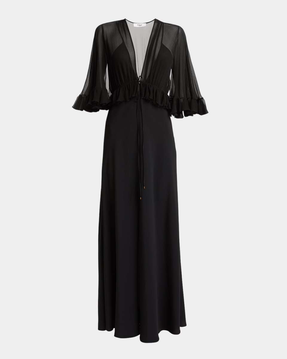 Ruffle Shrug Silk Maxi Dress